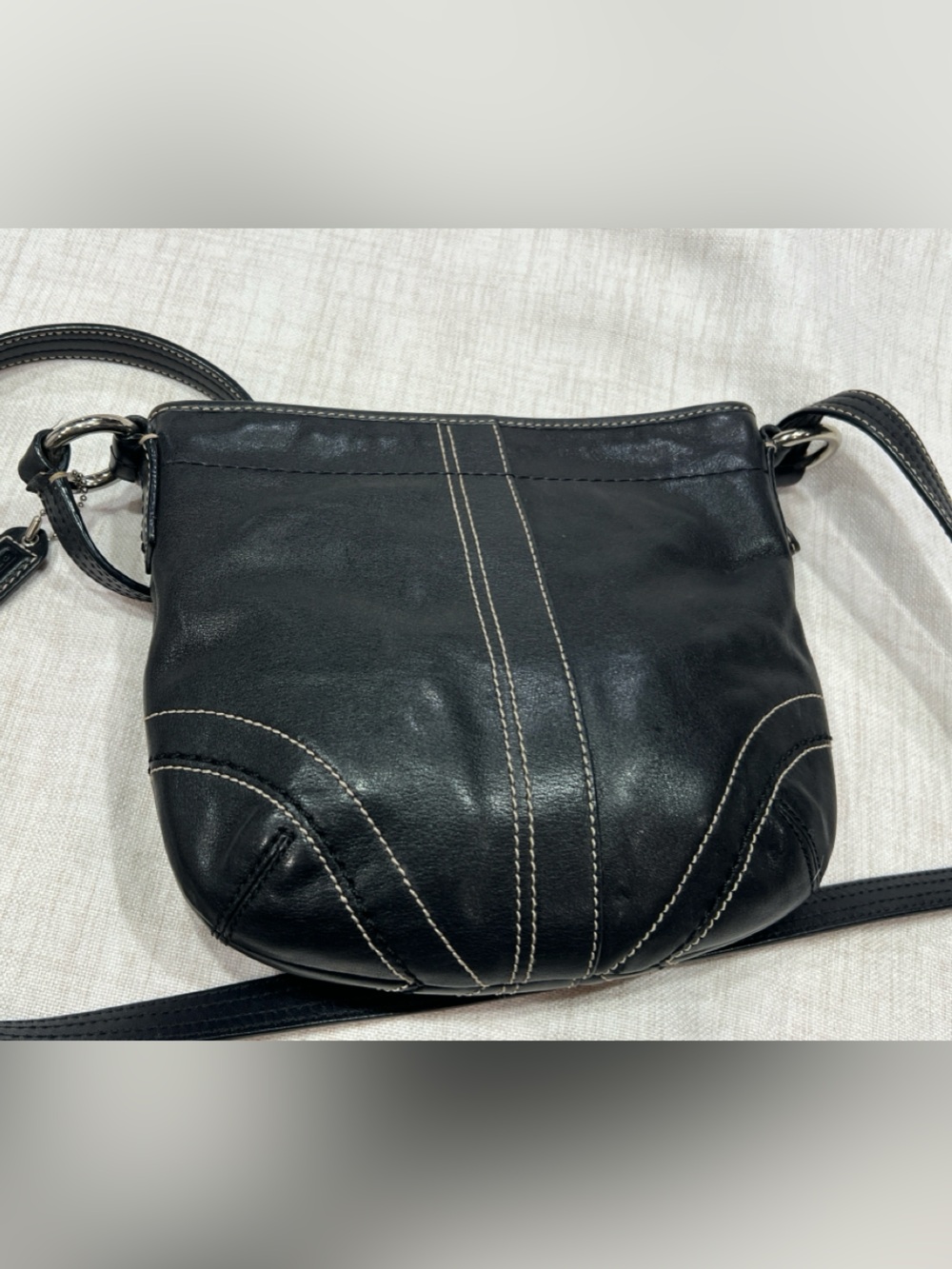 Coach Black Leather Crossbody Bag with Cream Contrast Stitching